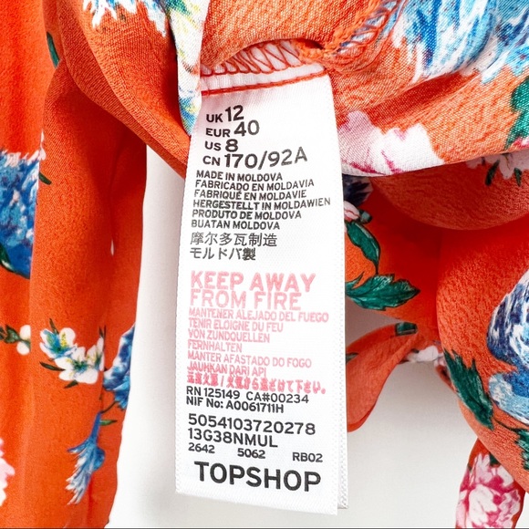 Topshop Orange and Floral Tie-front Cropped Blouse Size 8 - Picture 7 of 7